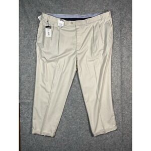 Roundtree & Yorke Travel Smart Men's Pant 52x30 Big Classic Fit Pleated Tan